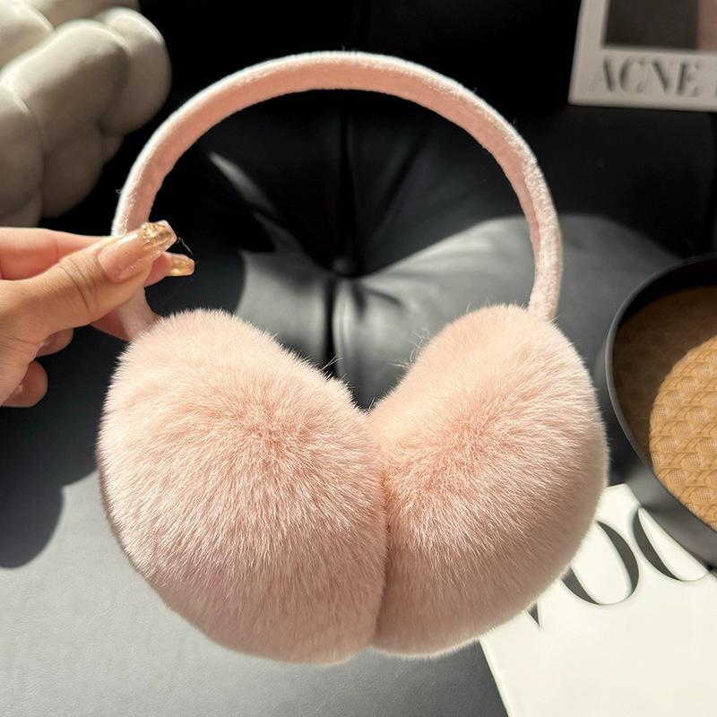 Women's Cute Plush Rabbit Fur Earmuffs: Warm, Windproof, and Retractable Ear Covers for Winter Cycling