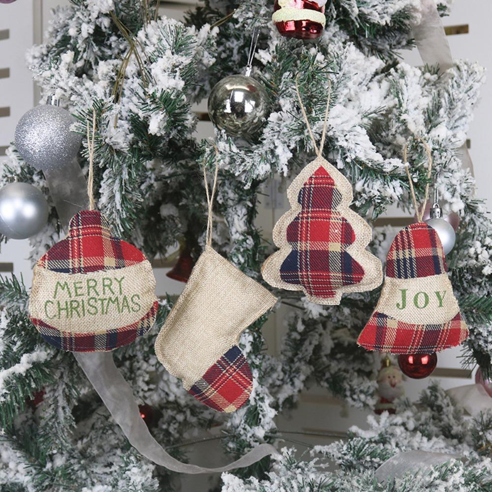 4pcs/set Portable Country Christmas Socks Pastoral Christmas Tree Hangers  New Year