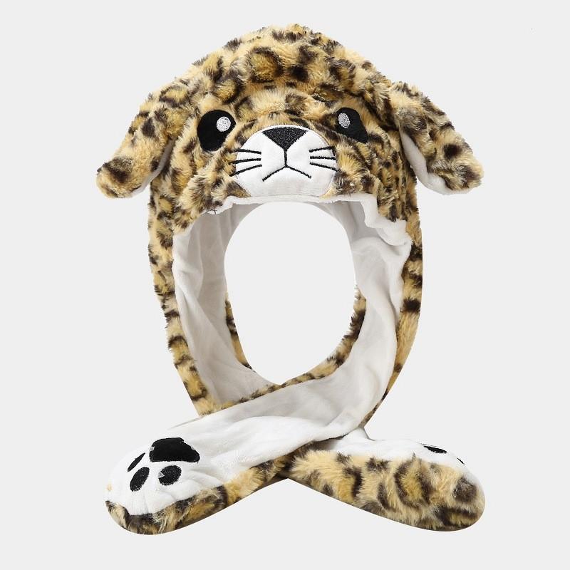 Childrens Tiger Beanie With Short Brim And Thermal Plush For Cold Weather Leopard