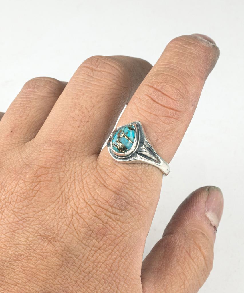 Sheen666 Single Teardrop Turquoise Silver Ring (Type B)
