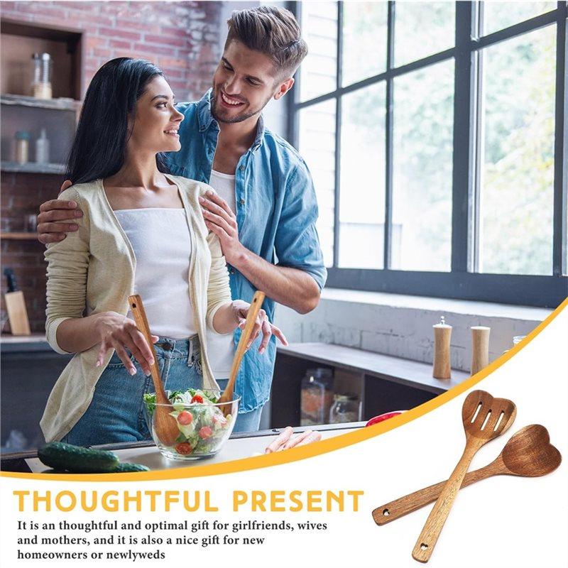 CYCLI-Holzlöffel-Set zum Kochen-Herzform Langer Griff, 2 Stück Weihnachts-Küchenutensilien Geschenk