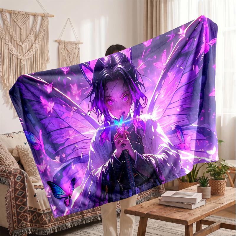 Shinobu Kocho Printed Flannel Blanket, Skin Friendly Warm Throw for Indoor Couch Bed Daily Use