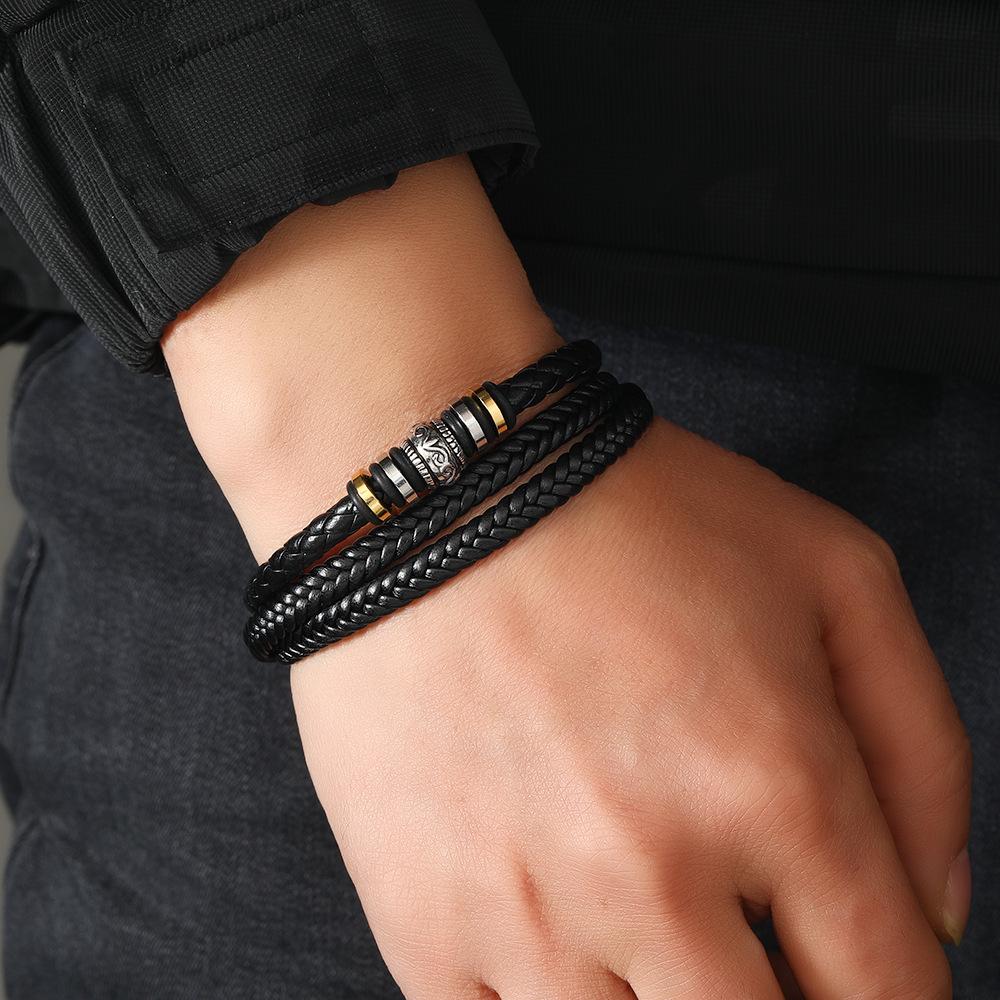 Herren Mehrschichtiges DIY Leder Handgewebtes Armband Retro-Stil