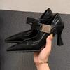Soft Leather Pointed Toe Single Shoes Women's Autumn New Shallow Mouth Metal Buckle Temperament Fashion High Heels