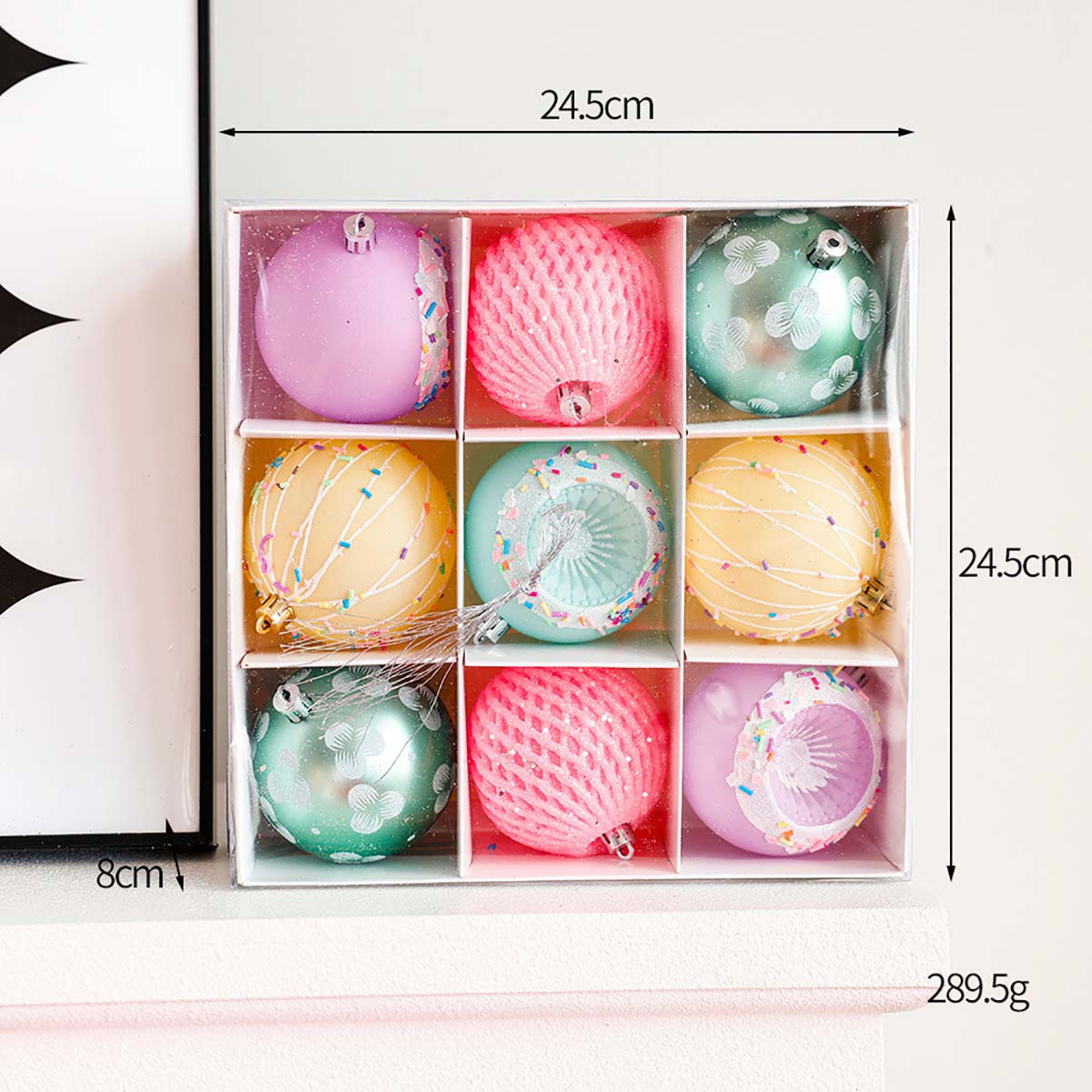 

Праздничный набор рождественских украшений:9 Ярких, Декоративных Шаров для Вашей Елки - Без Перьев, Пластик, Легко Вешать 8cm