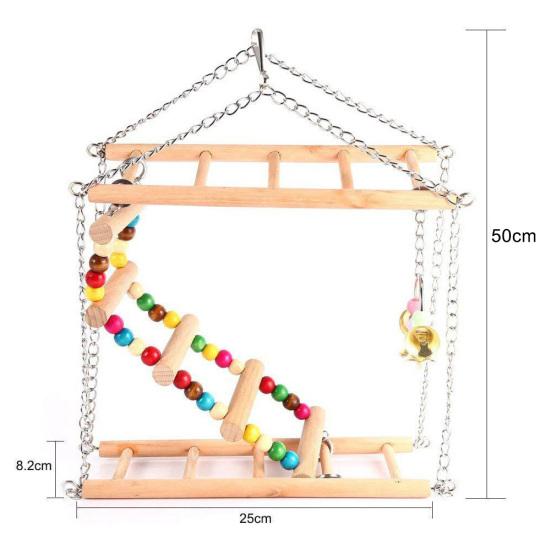 Beaded Bell Swing Double Climbing Ladder Stand Parrot Birds Toy Hanging Decor