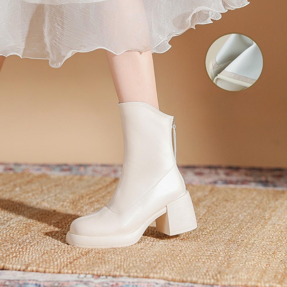 Female High Heeled Boots Autumn and Winter New Short Boots Women's Thick Heel Round Head Platform Boots Woman