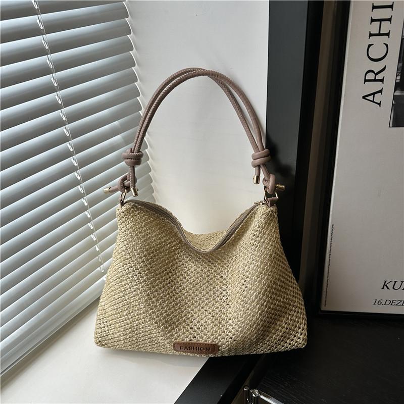 Summer lightweight casual weaving versatile simple solid color beautiful single shoulder underarm tote bag women