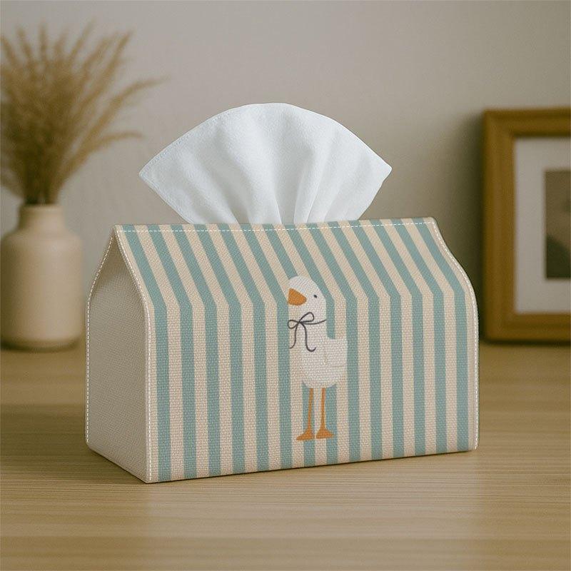 2D Flat 1pc Minimalist Scandinavian Animal Pattern Print Tissue Box Duck Stripe Soft Pastel Illustration Tissue Box Holder Suitable for Living Room, B