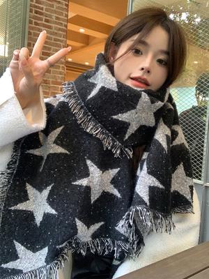 Gestrickter Retro-Schal Kopftuch Winter Damen Herren Preppy Print Quaste Warmer Schal Pashmina Mujer Femme Mann Dickes Wickeltuch Schal Unisex