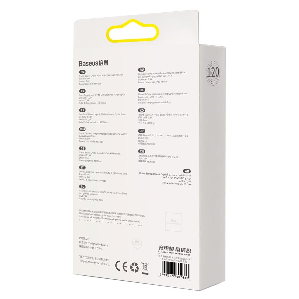 Kabel Usb Do Lightning Baseus Crystal Shine, 2.4A, 1.2M (Czarny)