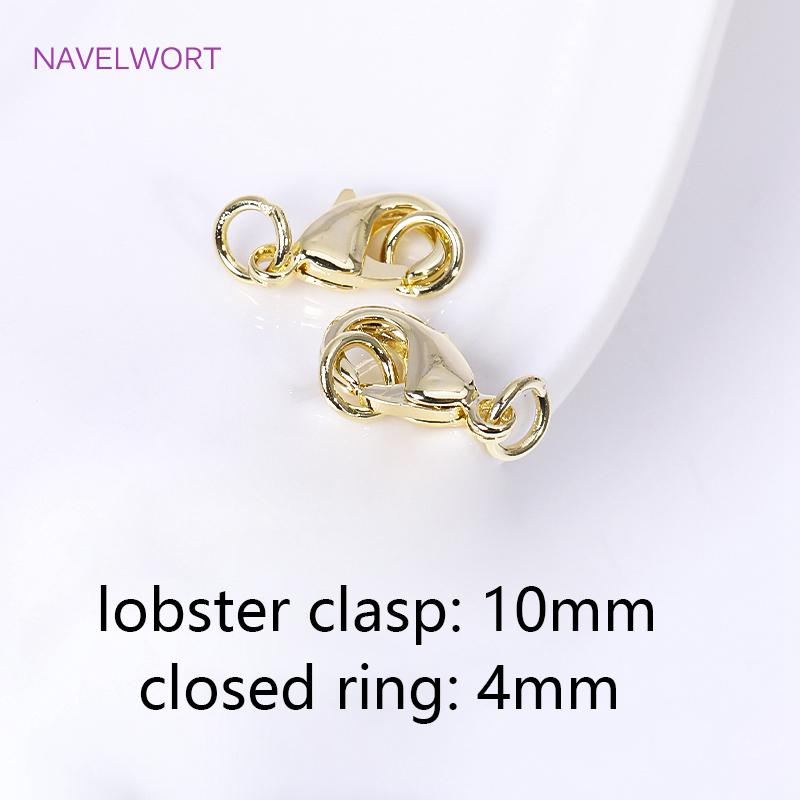 Brass 18K Gold Plated 10/12mm Lobster Clasp With closed Ring,Clasp For Jewellery,Lobster Clasp Connector,Accessories For Jewelry 5 pieces