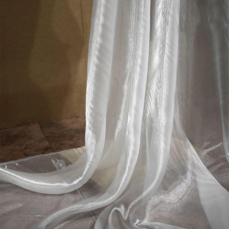 Pearl-like transparent lightweight smooth organza fabric suitable for wedding dresses formal gowns and designer clothing fabrics