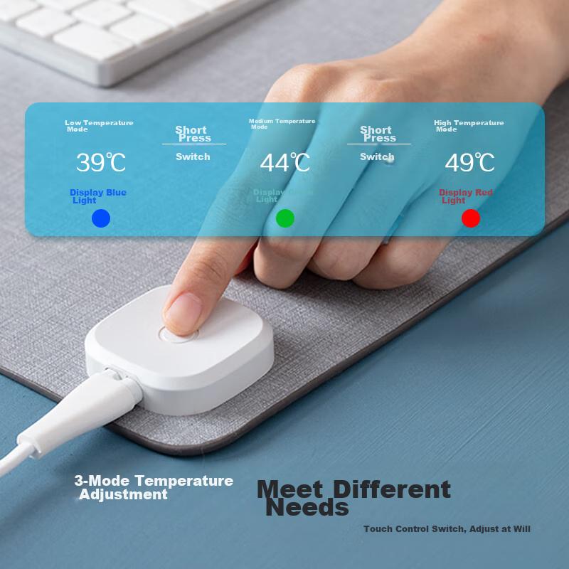 Striped Heating Mouse Pad Large Size Intelligent Heating Computer Hand-Warming Desk Pad Light Gray 800*330*1.8mm