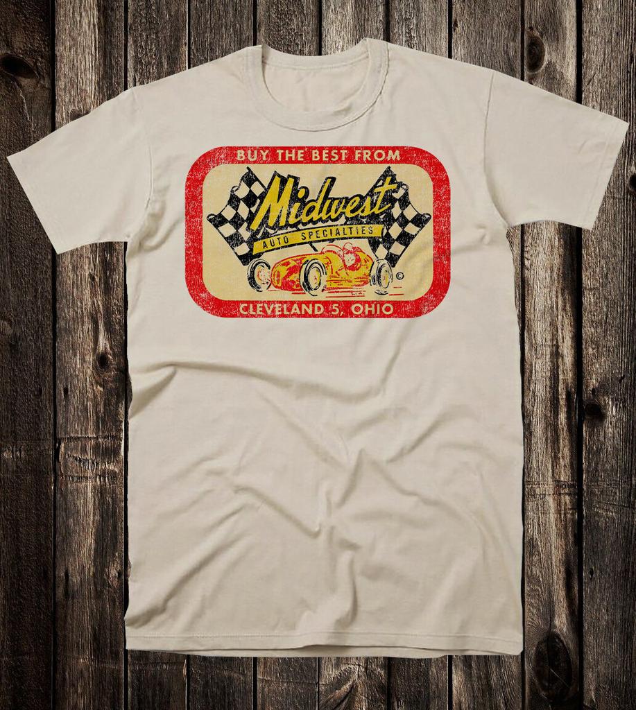 Retro Hot Rod Tee T Shirt Drag Race Speed Shop Midwest Auto Specialties Ohio