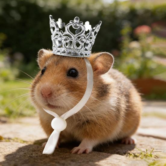 Retro Korona dla Chomika Tiara z Cyrkoniami Opaska na Głowę Mała Tiara dla Zwierząt z Regulowanym Paskiem dla Chomików Papug Królików Akcesorium na Imprezę Urodzinową