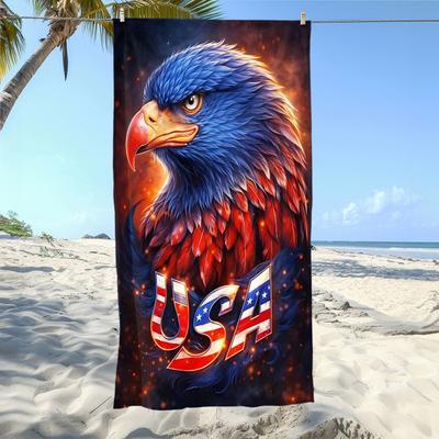 USA American Eagle Flag Print Beach Towel Quick Dry Absorbent Microfiber Towel for Swimming Pool Camping Travel