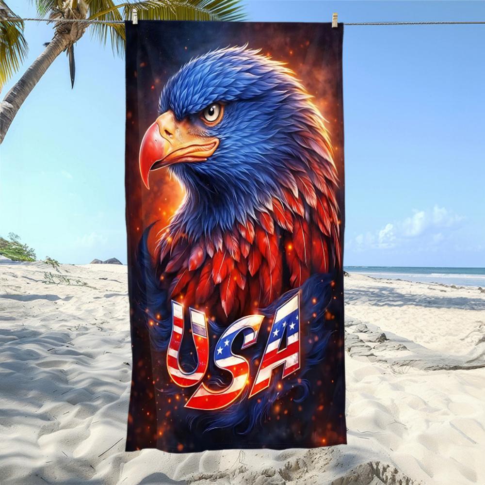 USA American Eagle Flag Print Beach Towel Quick Dry Absorbent Microfiber Towel for Swimming Pool Camping Travel