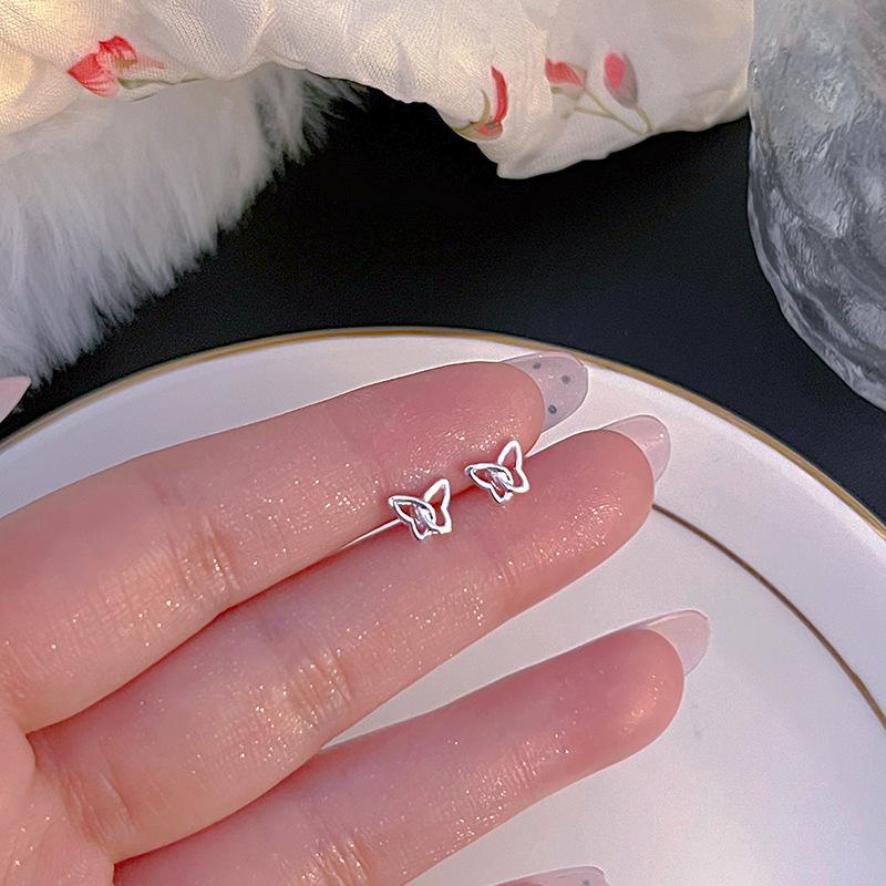 S925 Silver Stud Earrings Women's Ear Hole Earrings Niche Design Earbone Studs High-end Earrings