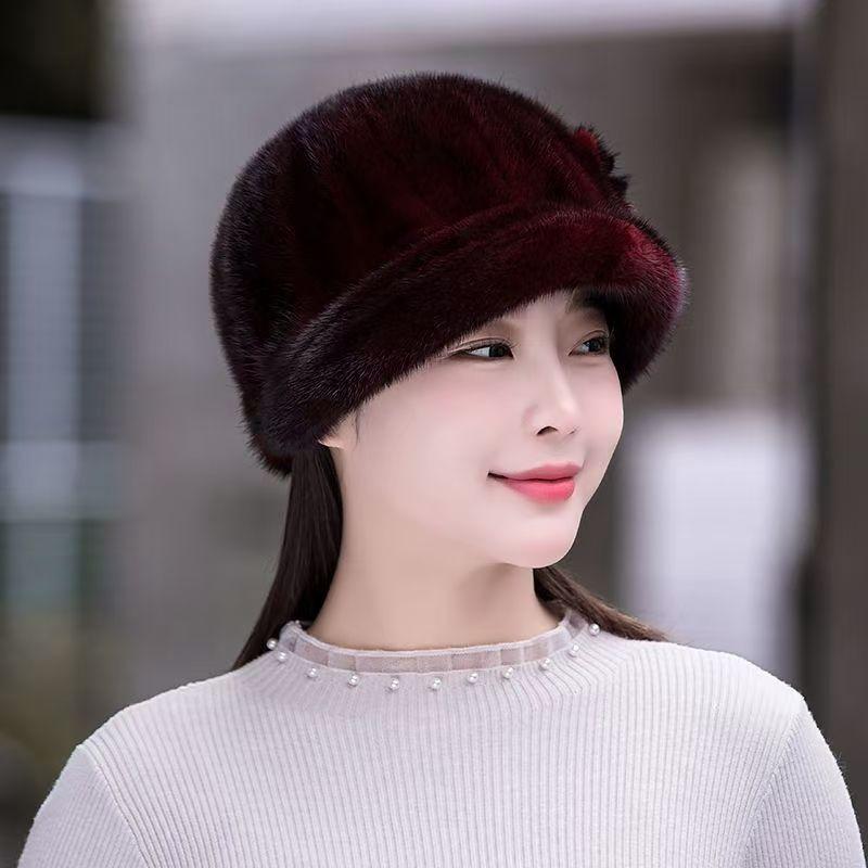 Women's Hat Faux Mink Hat - Winter Warm Earflap Beanie for Middle-aged and Elderly Women - New Faux Fur Mink Top Hat for Ladies