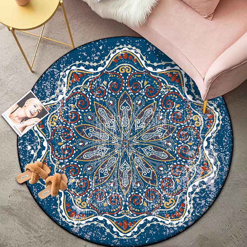 Bohemian Round Living Room Carpet Retro Decoration Bedroom Easy Cleaning Non-slip Rug Lounge Coffee Tables Washable Floor Mat