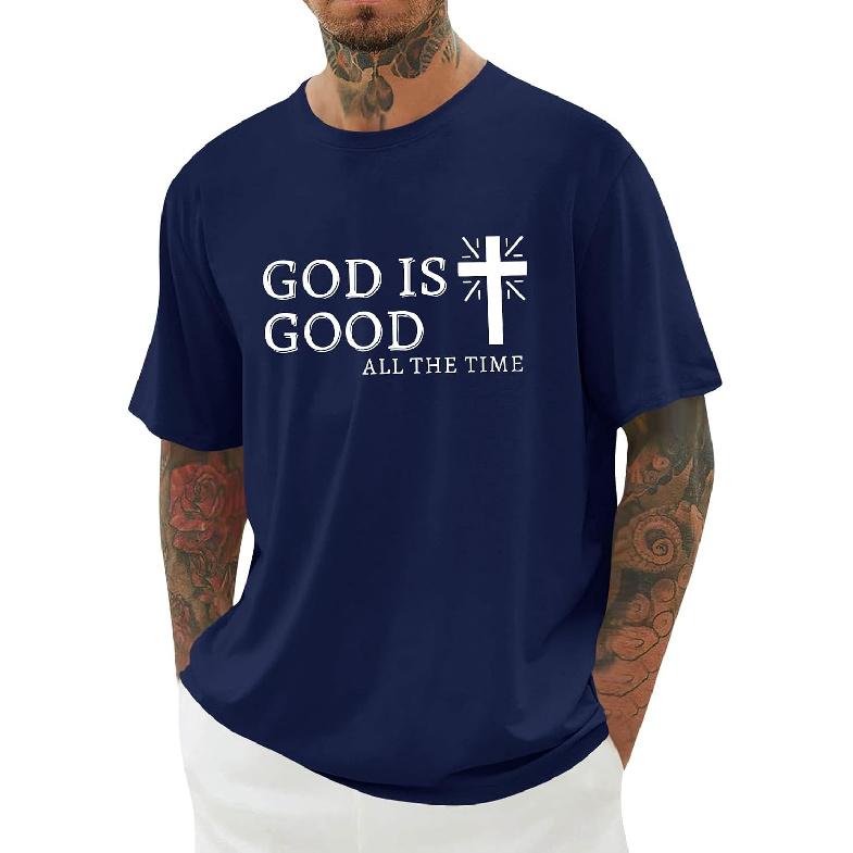 Mens Christian Shirts Shorts Sleeve Crewneck Jesus Cross Printed T Shirts Loose Graphic Tee