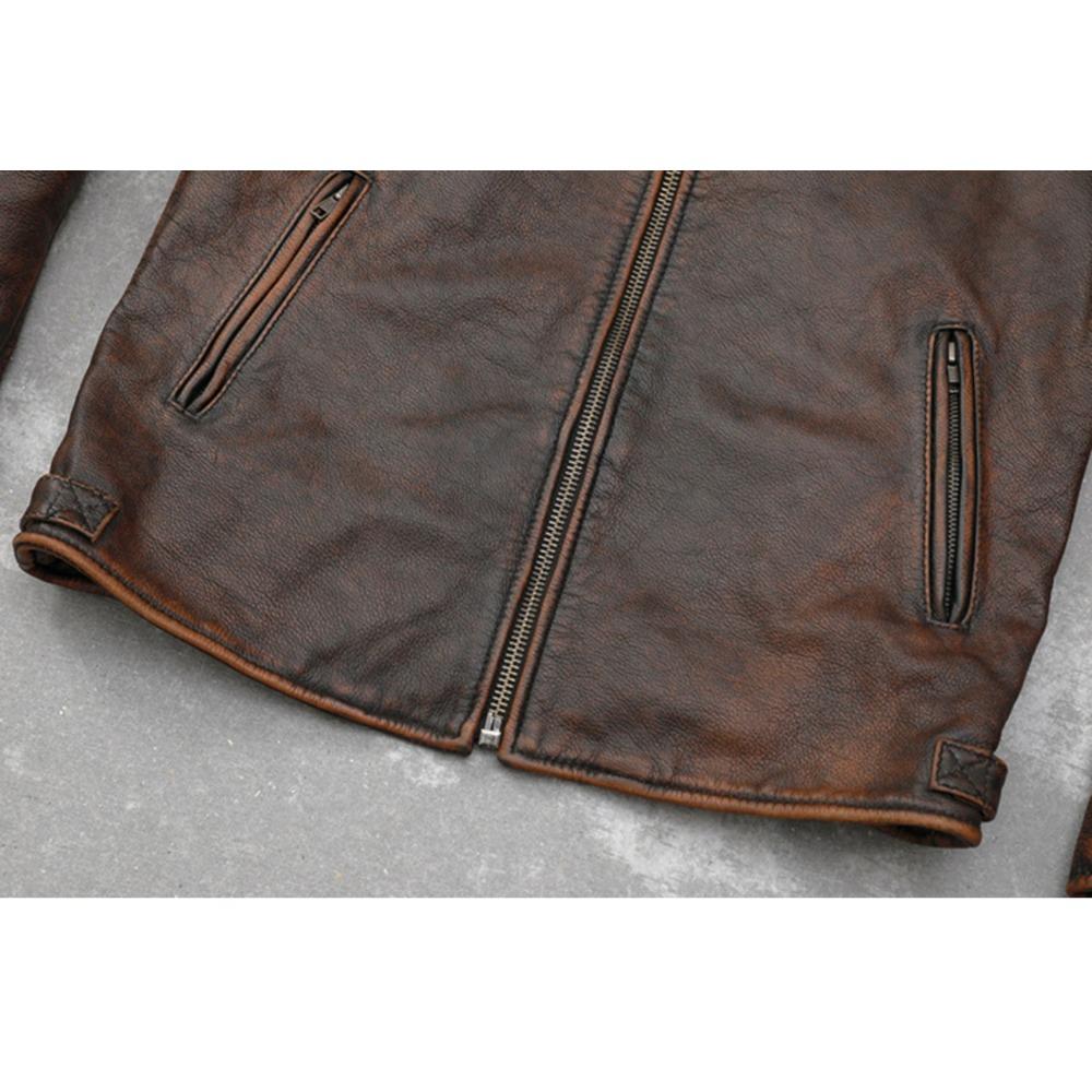 Chinese Size Vintage Red Brown Real Cowhide Genuine Leather Jacket Men Motorcycle Coat Mens Biker Clothes Spring Autumn