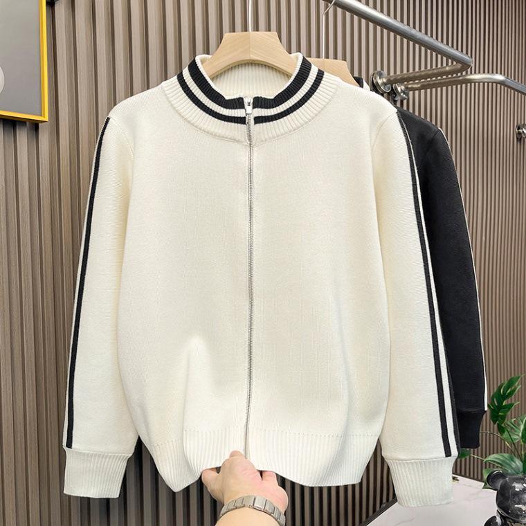 

Men s Trendy Autumn Striped Half-High Neck Zip Cardigan Sweater XL абрикосовий