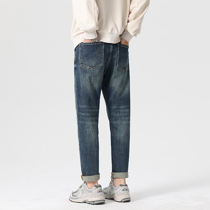 Fashion dad jeans autumn and winter new micro-cone small feet elastic denim trousers men's loose Harlan radish pants