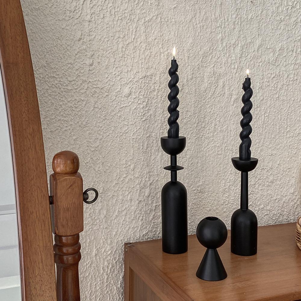 3Pcs/Set Vintage Candlestick Ornament Minimalist Candelabra Wooden Candle Holder  Living Room