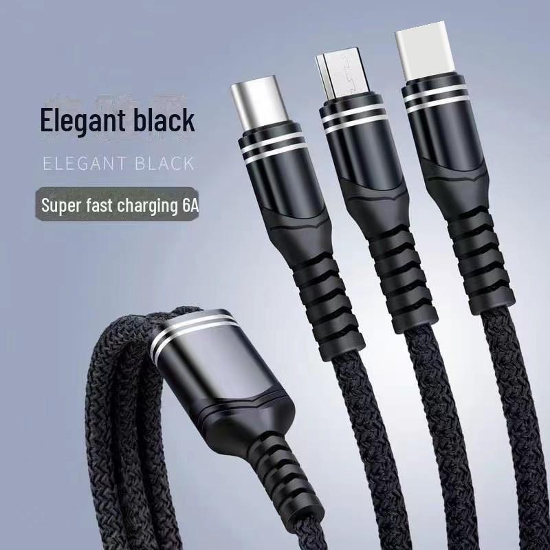 Neues geflochtenes 3-in-1-Datenkabel mit 6 A für superschnelles Laden für Android-, Typ-C- und Apple-Geräte