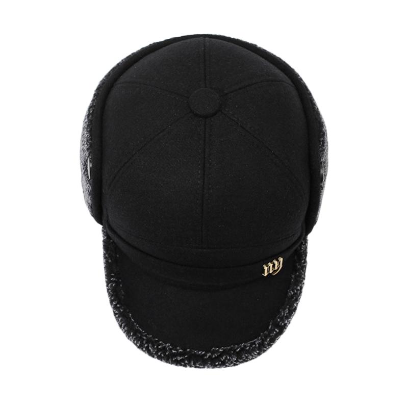 Jesienno-zimowa wełniana czapka baseballowa outdoorowa aksamitna gruba czapka dla mężczyzn w średnim wieku ciepła ochrona uszu pilotka