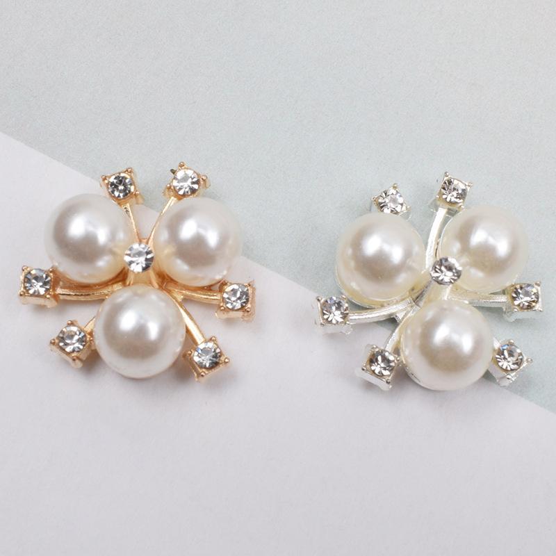10Pcs Sparkling Flower-Shaped Crystal Pearl Button Pearl Hairpins Headwear Clip Rhinestone Buttons