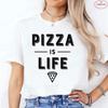 Women's Pizza Lover T-Shirt, 'Pizza Is Life' Retro Block Text Print Tee, Harajuku Short Sleeve O Neck Tops Aesthetic Clothing