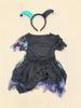 Kids Halloween Skeleton Jester Costume Dress, Girls Themed Outfit with Jester Headband