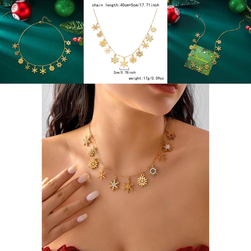 Ensemble de Bijoux Flocon de Neige de Noël Renne Bonhomme de Neige avec Pendentif en Alliage de Zinc pour Tenue de Fête