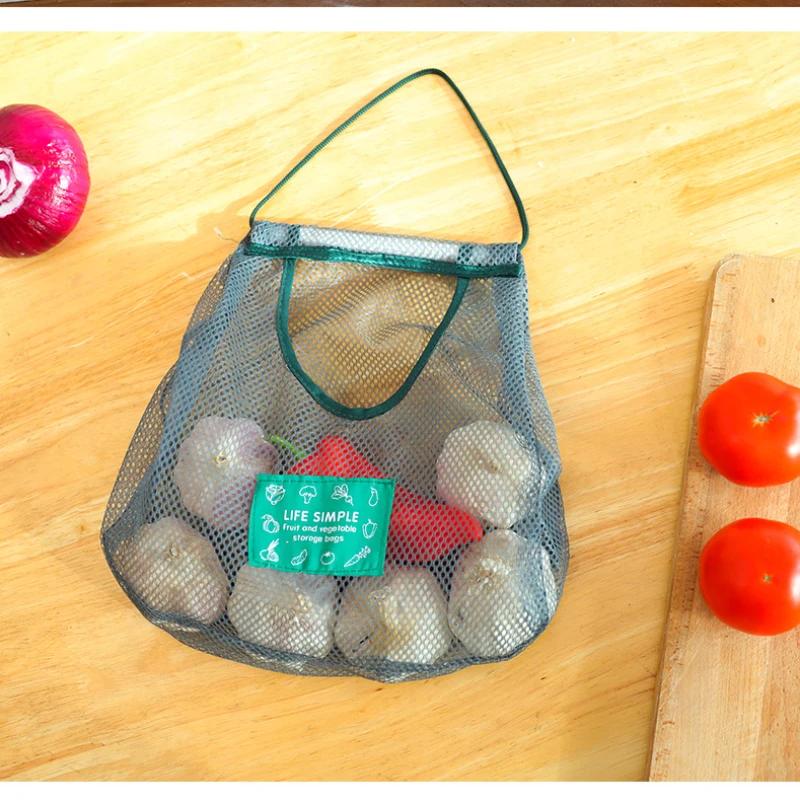 Mesh Net Fruit Vegetable Garlic Onion Hanging Storage Bags Food Reusable Bag Organizer Home Hollow Kitchen Accessory