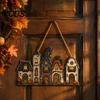 Autumnal Porch Decoration 2D Wooden Halloween Door Hanger Sign, Pumpkin Ghost Vintage Town Building Welcome Front Seasonal Wall Plaque with