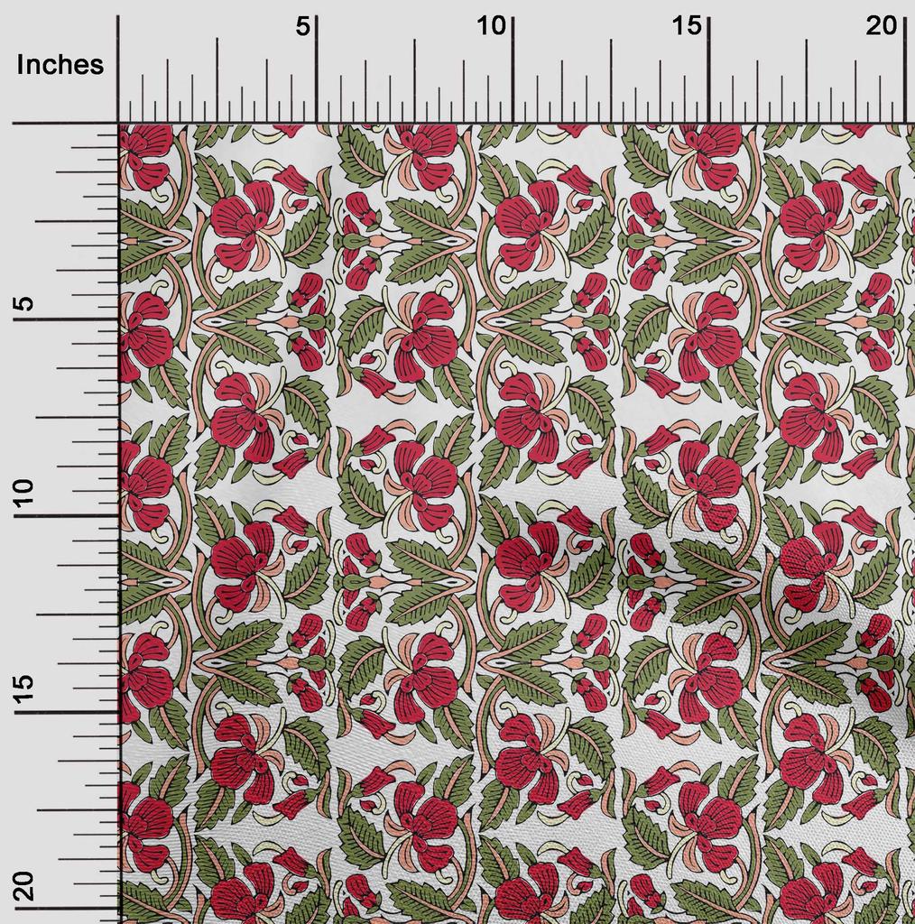 oneOone Bavlněná flexibilní tkanina s listy a květinovým blokem potištěná řemeslná tkanina BTY 40 palců