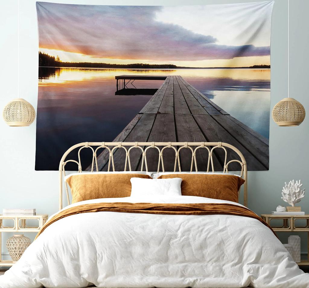 Ocean Sunset  Landscape Tapestry Purple Clouds and Gloden Sunshine Tapestry Wall Hanging Decoration for Dorm Living Room Bedroom