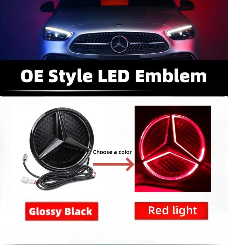 Bilklistremerke Varmt 2026 Nytt For Benz Stjernelogo til Frontgrill for Bil Hvit, Blå og LED-belyst Logo for Mercedes Benz W20