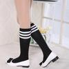 Women's Knee High Cotton Socks Streewear Harajuku Cheerleaders Black White Three-Line Striped Running Sports Socks