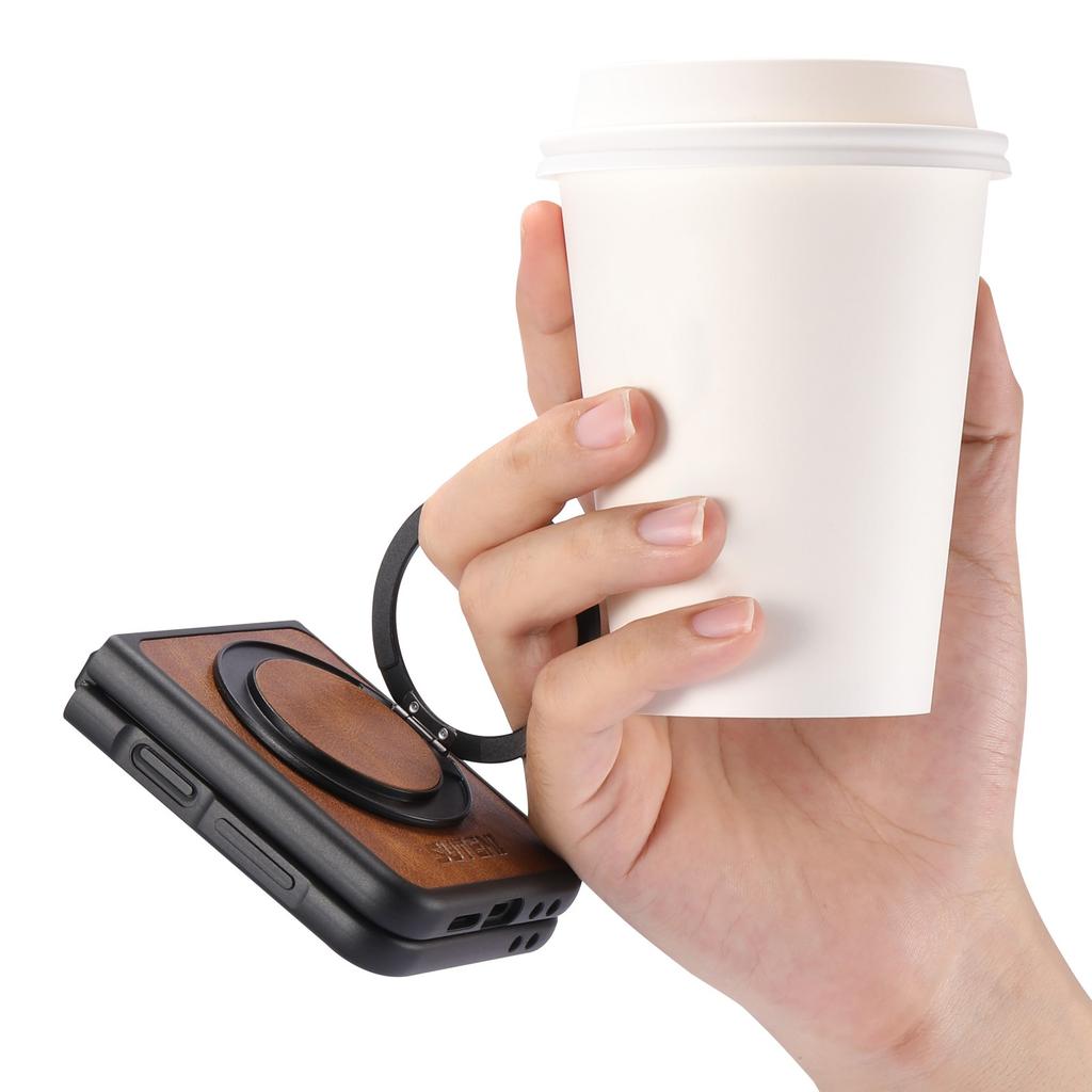 SUTENI G3 For Samsung Galaxy Z Flip7 FE 5G/Z Flip6 5G Case Compatible with MagSafe Waxy Texture Rotating Kickstand Leather Phone Back Cover