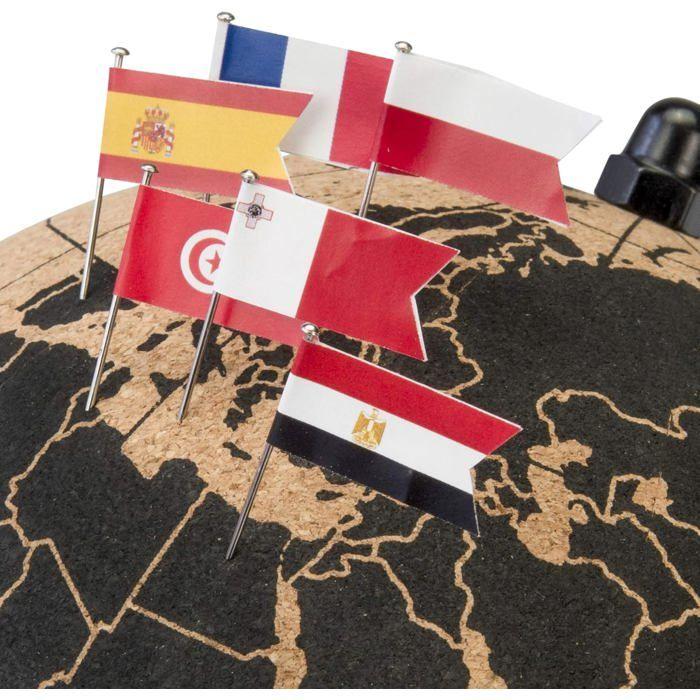TRIPVEA® Globo terráqueo 24 cm vintage de corcho + 342 banderas adhesivas para clavar - Mapa del mundo decorativo tema viaje