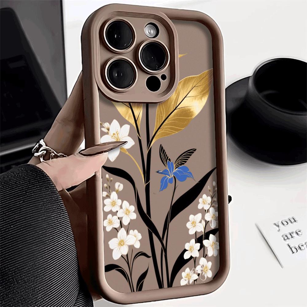 Goldblatt Florales Design Weiche TPU Handyhülle für iPhone 16 15 14 13 12 11 Pro Max Plus Stoßfest Anti-Rutsch Abdeckung