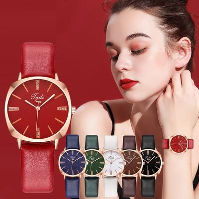Dam Diamond Fashion Läderrem Analog Quartz Rund Watch Watch