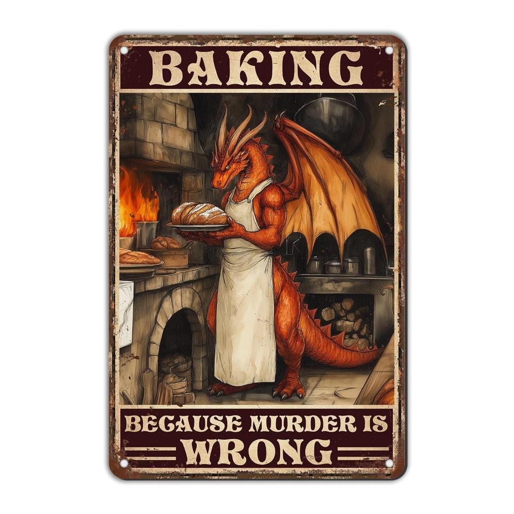 GJXFTPTTBDDragonToothTinSign GJXFTPTTBD Vintage Dragon Tin Sign 12*8in - Brush Your Teeth Retro Metal Art, Bathroom Wall Decor