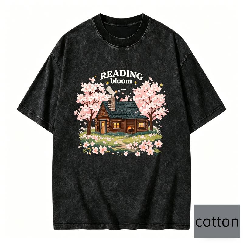 Streetwear Graphic Tee The Reader Cat Tarot Vintage Washed Tshirt Shortsleeved Oversized Top Unisex Pure Cotton Casual Wear