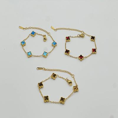 Bracelet Coquille Double Face 9 mm Lucky Five Fleurs Trèfle à Quatre Feuilles Bracelet Luxe Léger Style Ins Ne Se Décolore Pas Bracelet Main Acier Titane