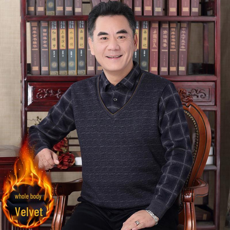 

Men s Warm Fleece-Lined Sweater: Ideal for Dad s or Grandpa s Autumn/Winter Layer 180/2XL for 155-175lbs